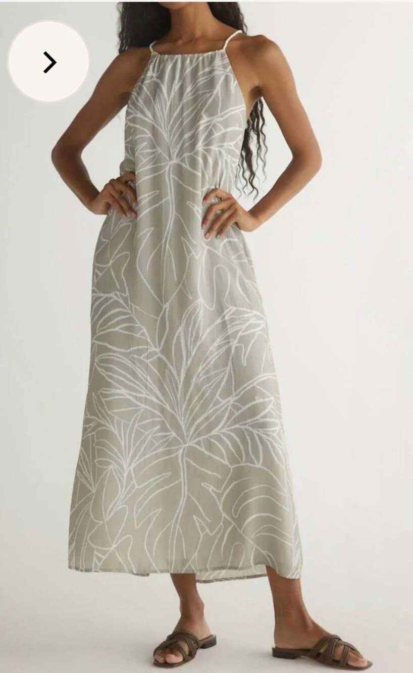 Bella Dahl Leaf Print Tassel V Neck Maxi Dress Medium NWT Boho Resort Vacation